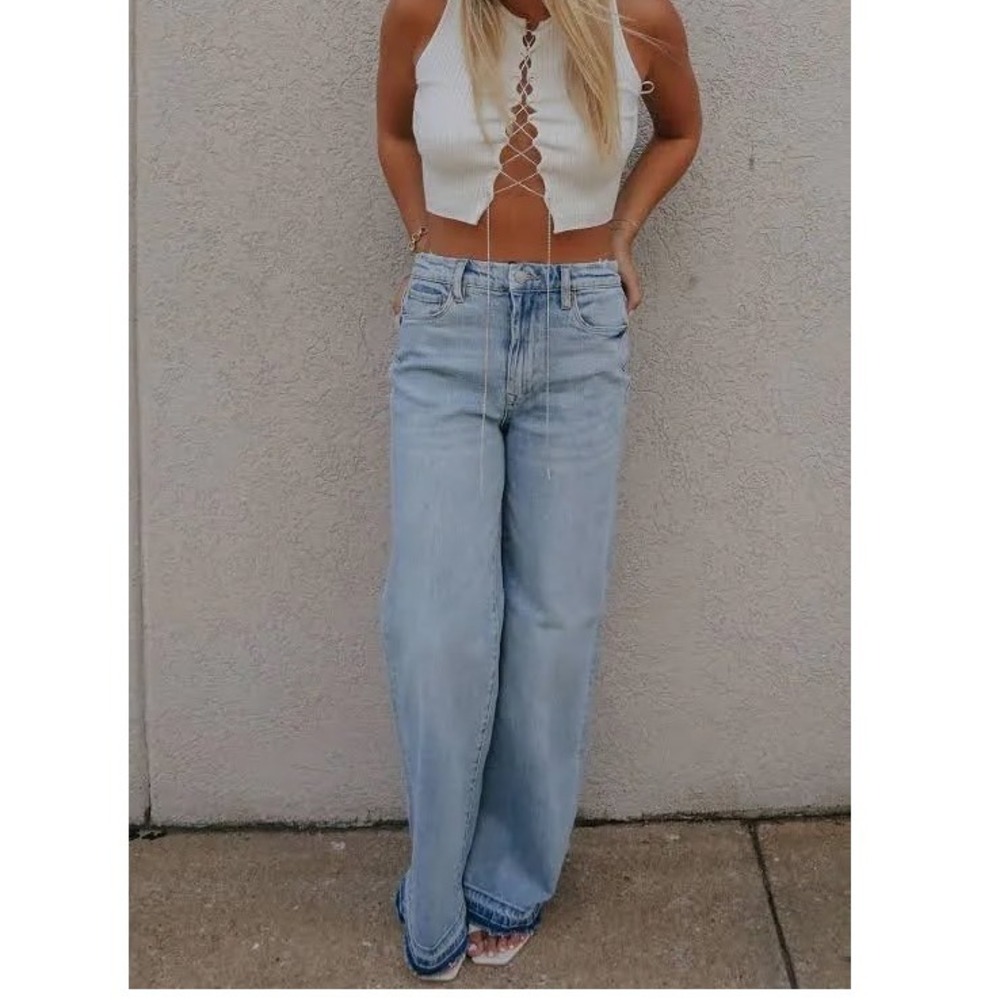 NEW! Revolve BlankNYC Ribcage Wide Leg Franklin Light Wash Denim Jeans Size 26